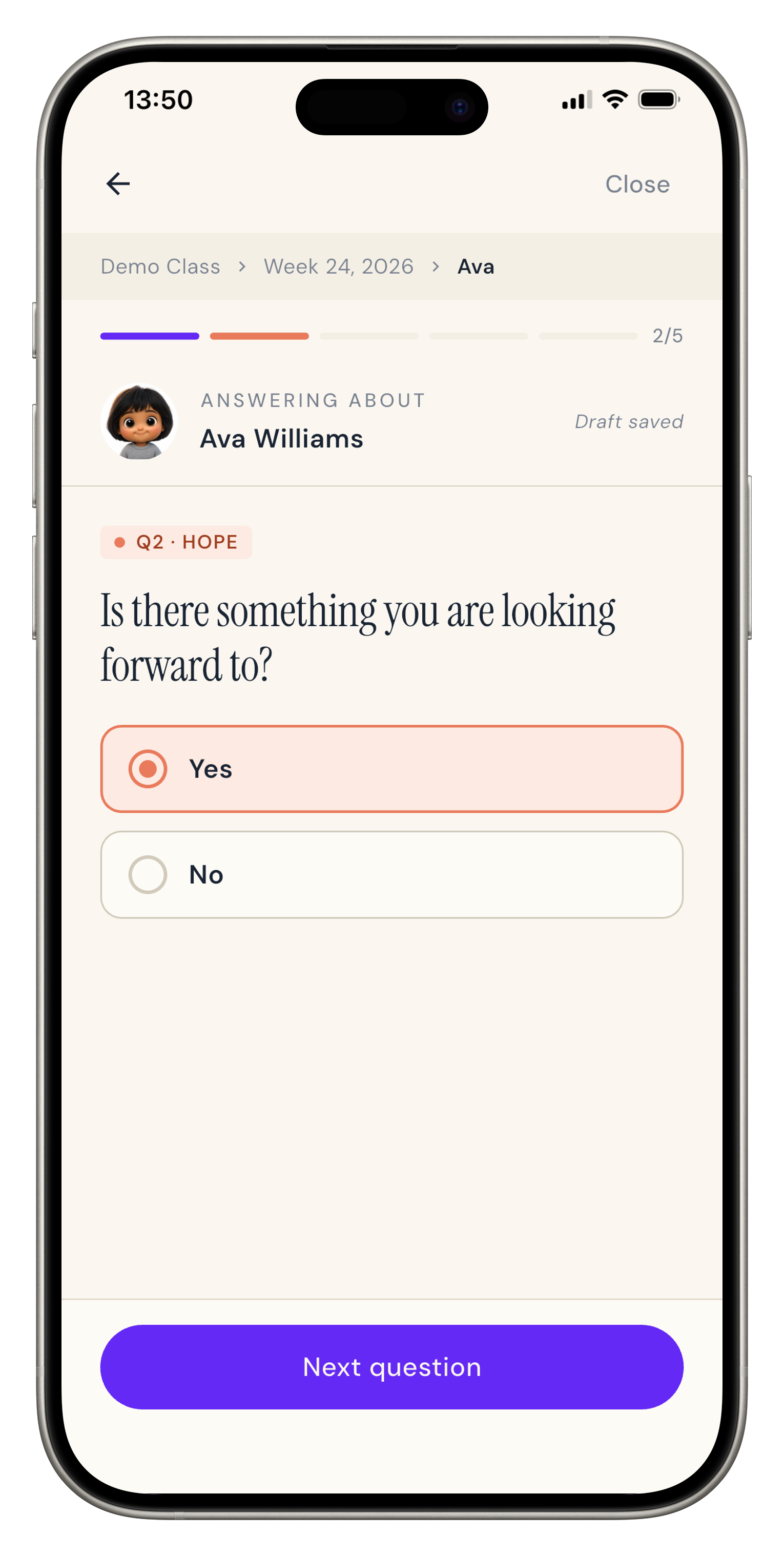 Kinnections Conversation hope question screen